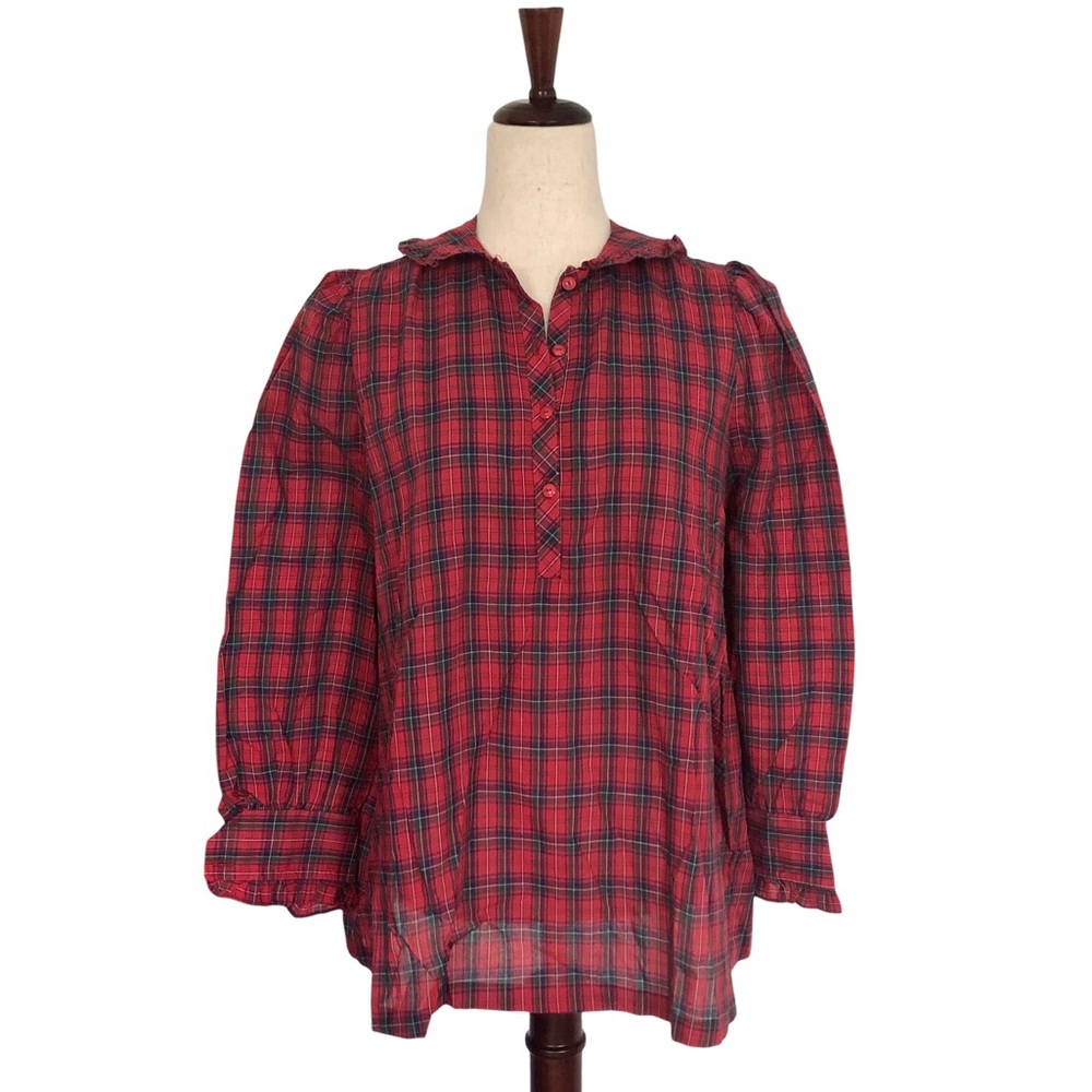 Vintage Jeanette Maternities by Fran Kiernan Long Sleeve Plaid Blouse Red Medium